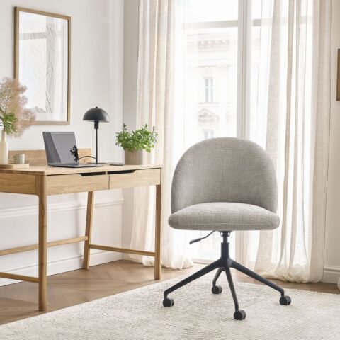 Chaise de bureau BOBOCHIC LALIE beige en tissu texturé avec roulettes