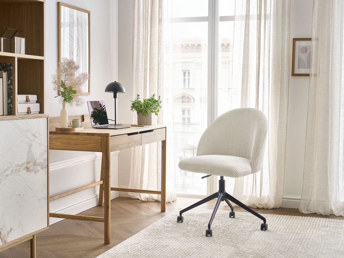 Chaise de bureau BOBOCHIC LALIE beige en velours côtelé avec roulettes — vue 2