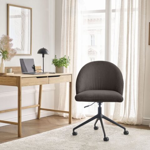 Chaise de bureau LALIE BOBOCHIC taupe en velours côtelé avec roulettes
