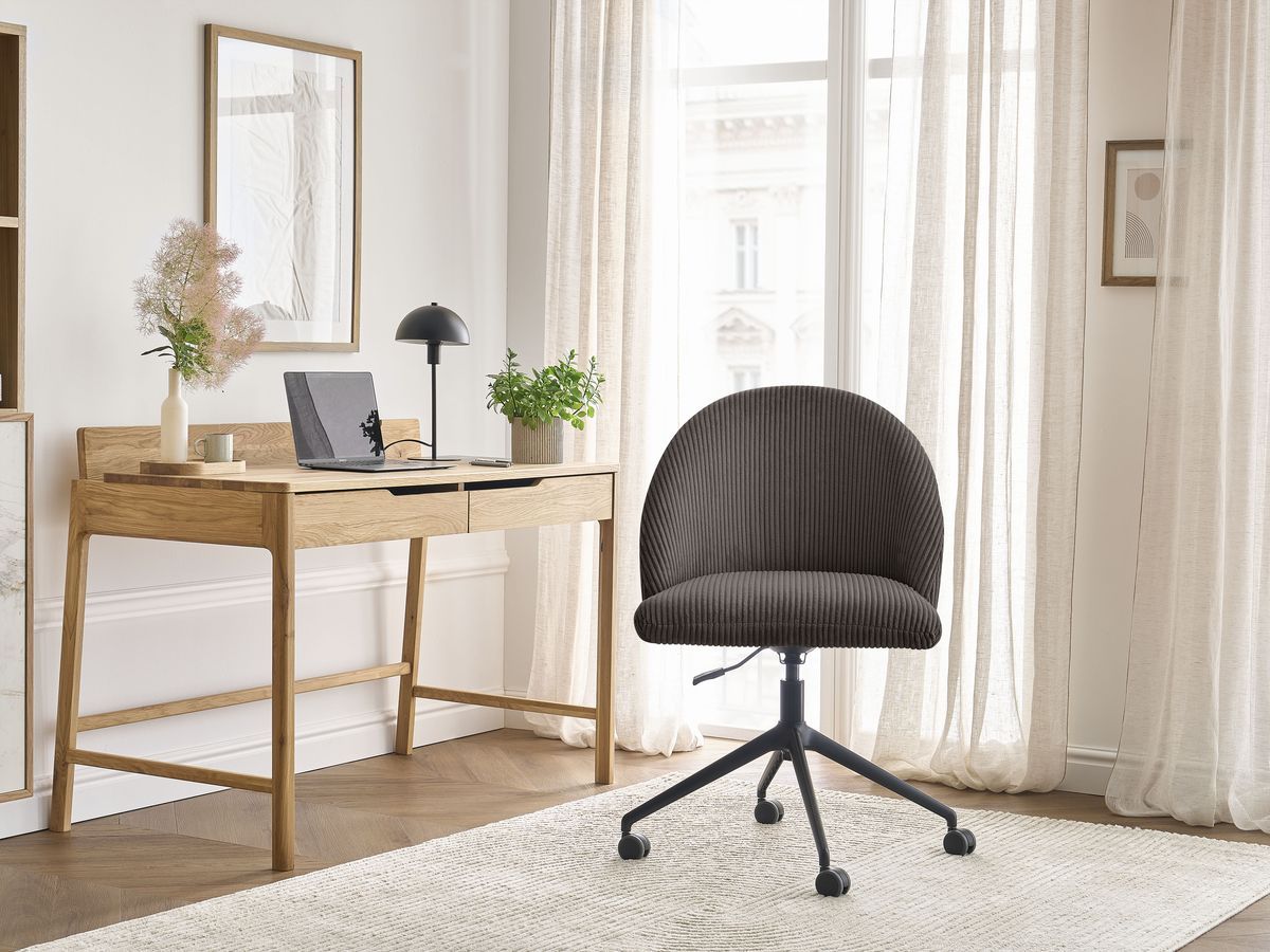 Chaise de bureau LALIE BOBOCHIC taupe en velours côtelé avec roulettes