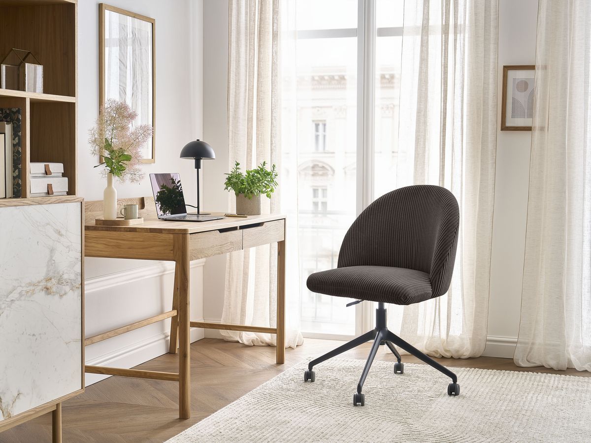 Chaise de bureau LALIE BOBOCHIC taupe en velours côtelé avec roulettes — vue 2