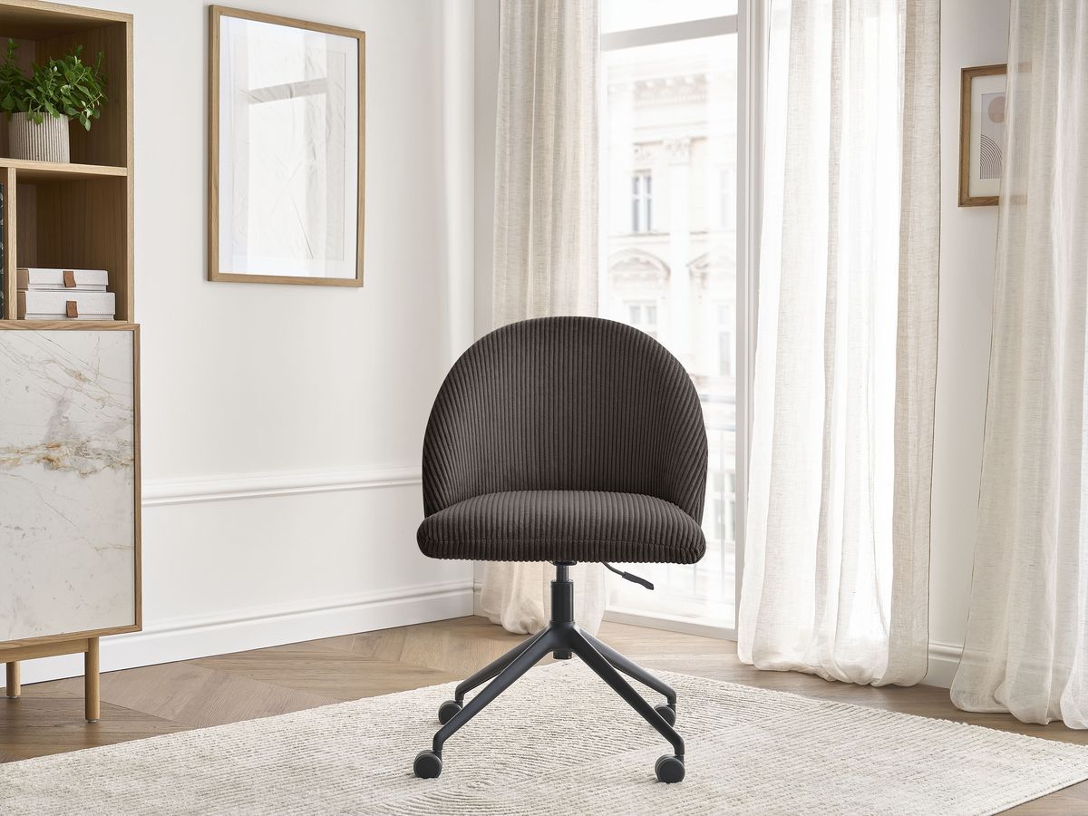 Chaise de bureau LALIE BOBOCHIC taupe en velours côtelé avec roulettes — vue 3