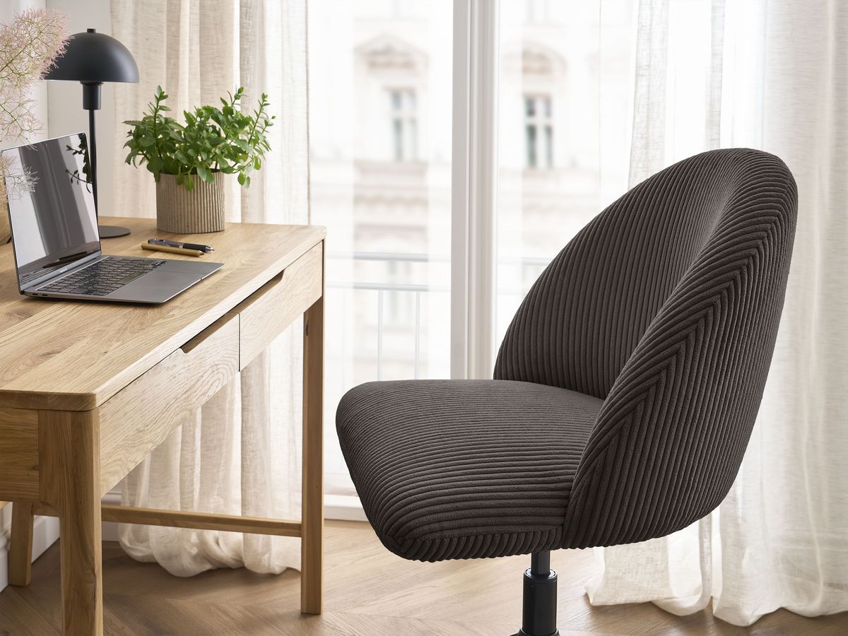 Chaise de bureau LALIE BOBOCHIC taupe en velours côtelé avec roulettes — vue 7