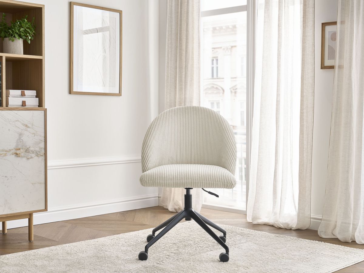 Chaise de bureau BOBOCHIC LALIE beige en velours côtelé avec roulettes — vue 3