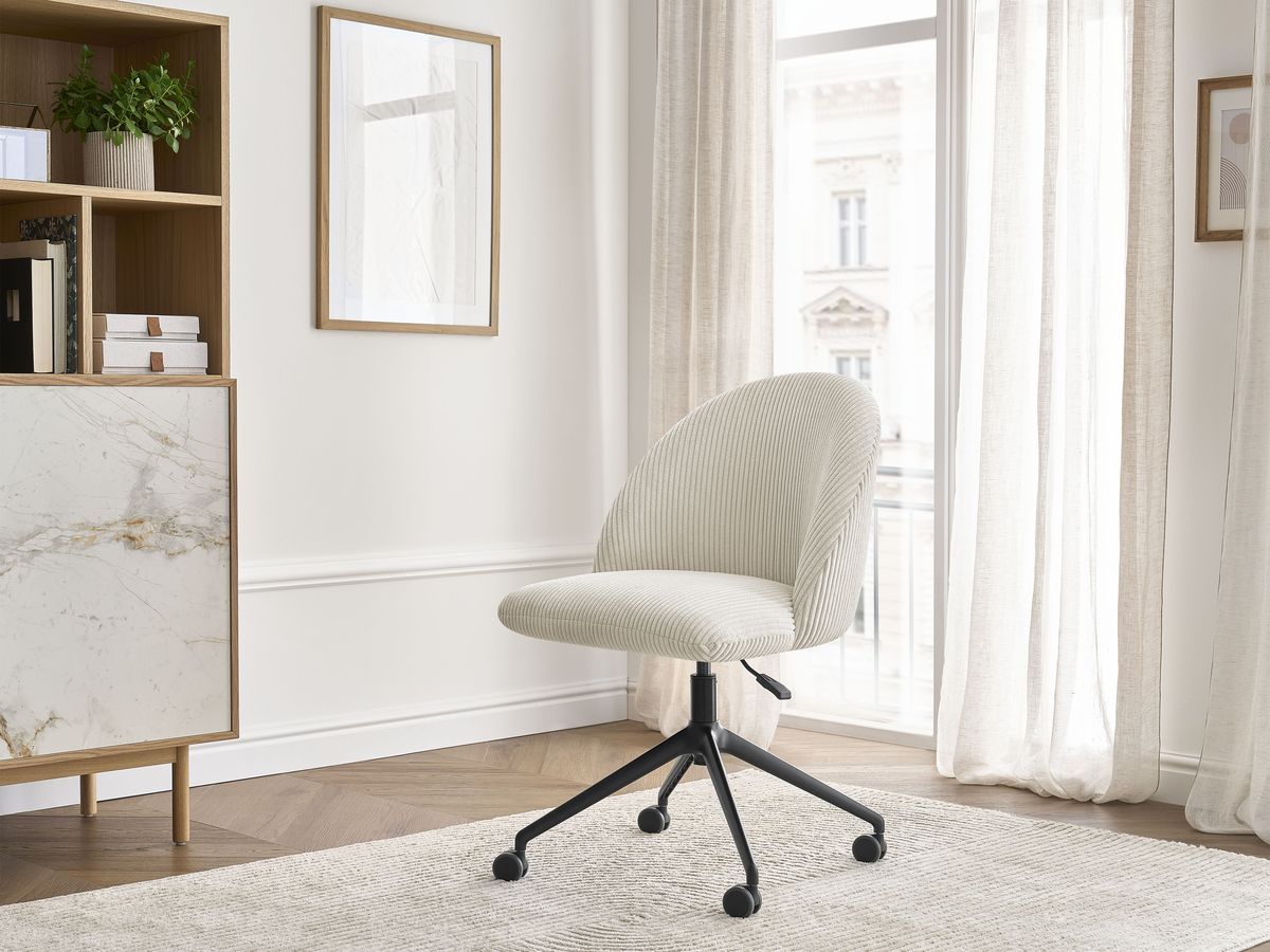 Chaise de bureau BOBOCHIC LALIE beige en velours côtelé avec roulettes — vue 4