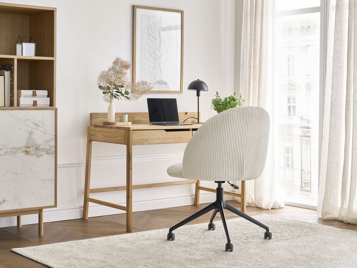 Chaise de bureau BOBOCHIC LALIE beige en velours côtelé avec roulettes — vue 5