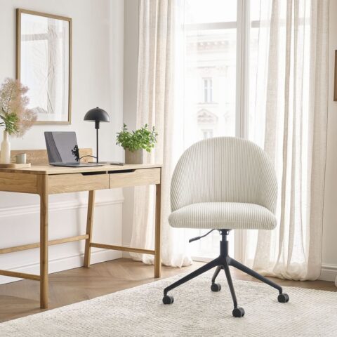 Chaise de bureau BOBOCHIC LALIE beige en velours côtelé avec roulettes