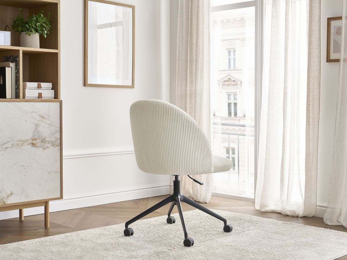 Chaise de bureau BOBOCHIC LALIE beige en velours côtelé avec roulettes — vue 6