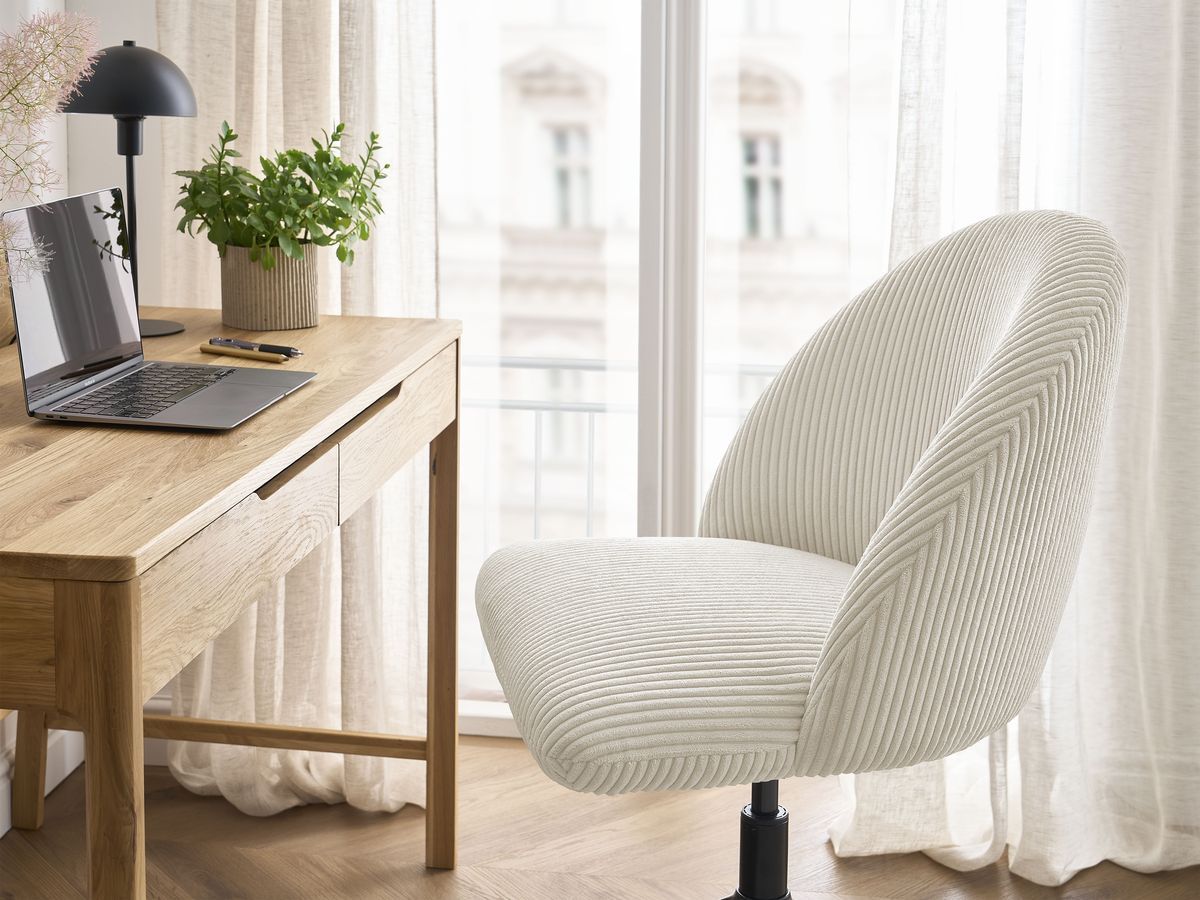 Chaise de bureau BOBOCHIC LALIE beige en velours côtelé avec roulettes — vue 7