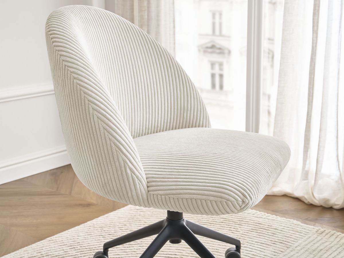 Chaise de bureau BOBOCHIC LALIE beige en velours côtelé avec roulettes — vue 8