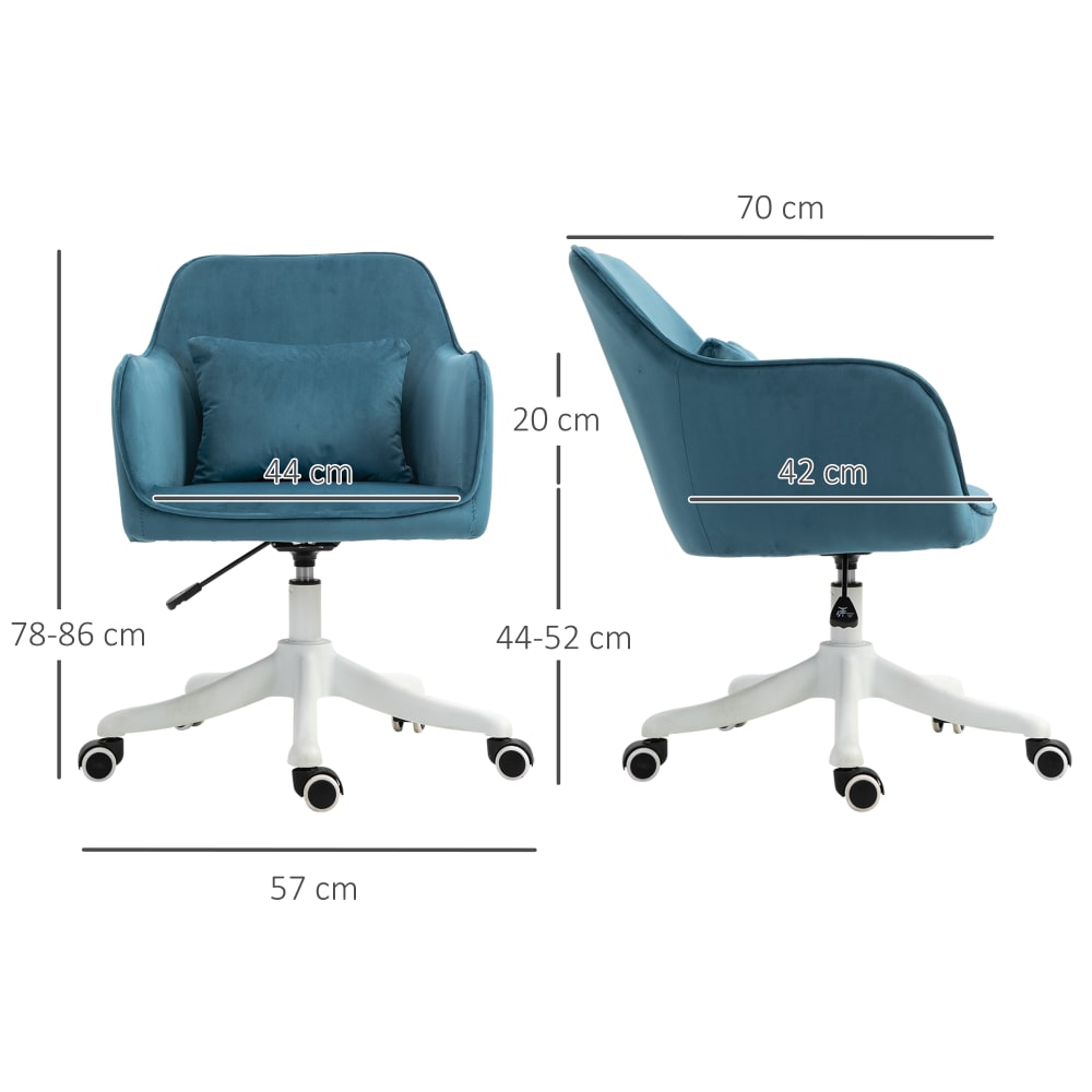 Chaise de bureau massante Vinsetto bleue en velours avec piètement blanc — vue 4