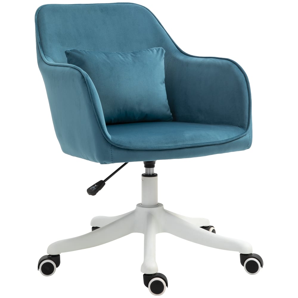 Chaise de bureau massante Vinsetto bleue en velours avec piètement blanc