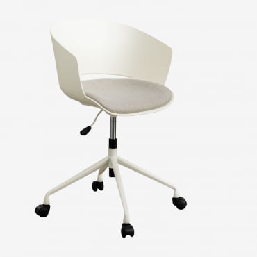 Chaise de bureau Morgana blanche à dossier enveloppant et assise en tissu