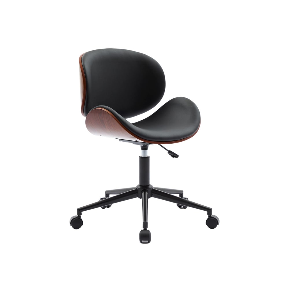 Chaise de bureau sweeek noire, coque courbe en placage noyer et roulettes — vue 2