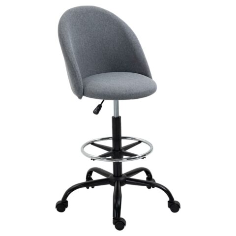 Chaise de bureau Vinsetto grise à assise haute avec dossier et roulettes
