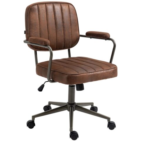 Chaise de bureau CLP Natrona en similicuir cognac avec accoudoirs et roulettes