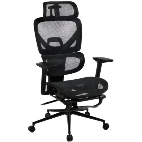 Chaise de bureau CLP Beresford noire en résille avec repose-pieds intégré