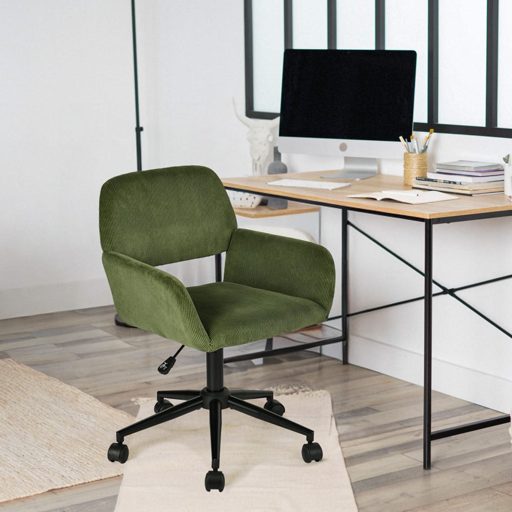 Chaise de bureau Meubles Cosy en velours côtelé vert avec dossier ajouré — vue 3