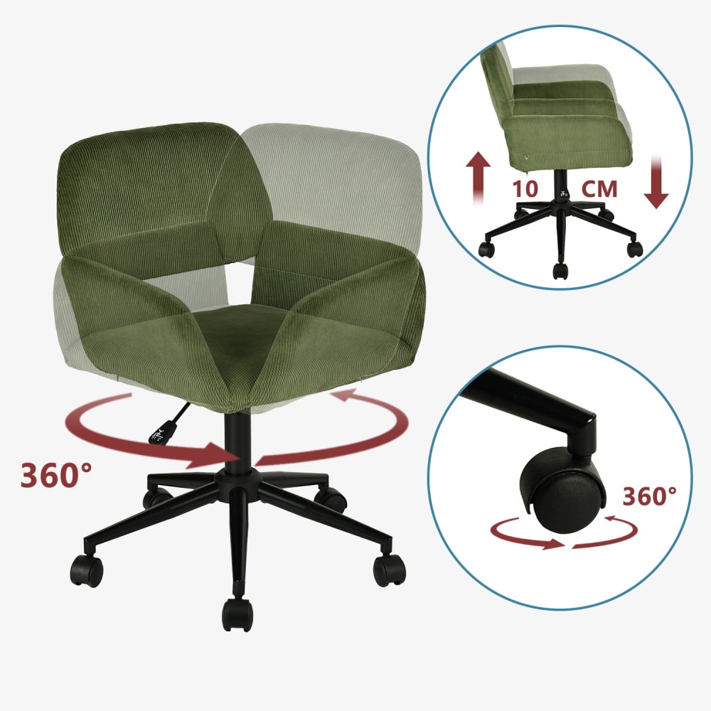 Chaise de bureau Meubles Cosy en velours côtelé vert avec dossier ajouré — vue 4