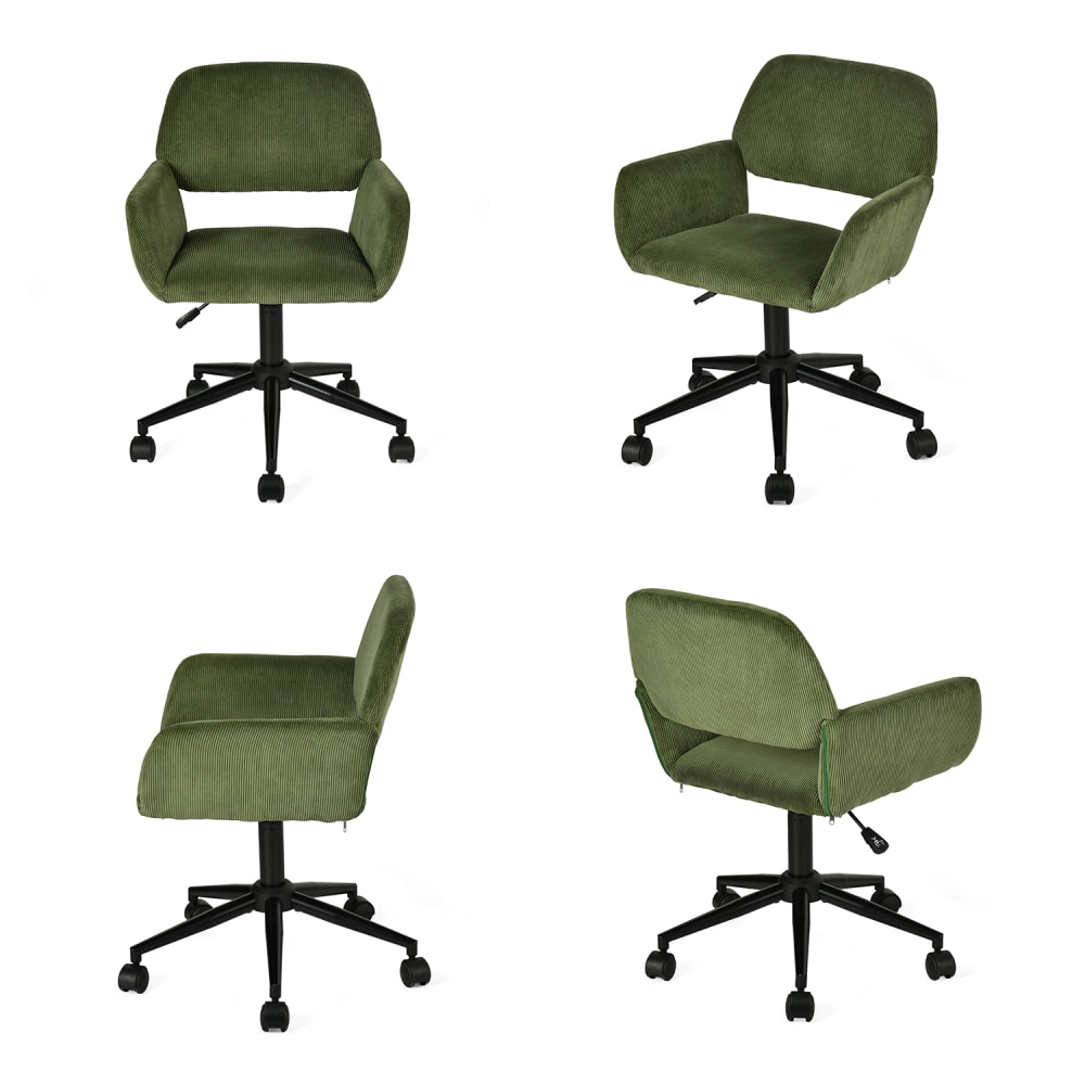 Chaise de bureau Meubles Cosy en velours côtelé vert avec dossier ajouré — vue 5