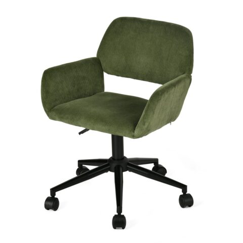 Chaise de bureau Meubles Cosy en velours côtelé vert avec dossier ajouré