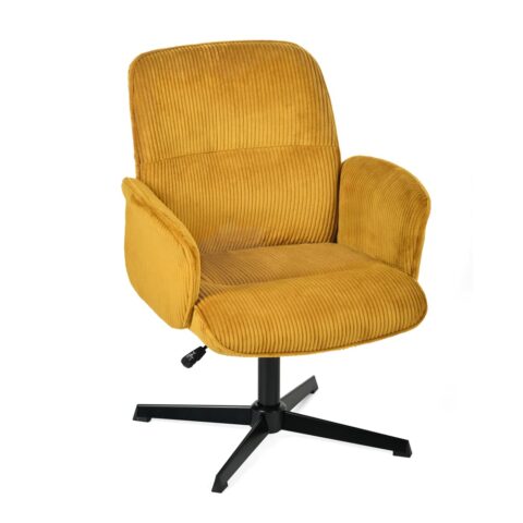 Chaise de bureau Meubles Cosy en velours côtelé jaune avec base noire