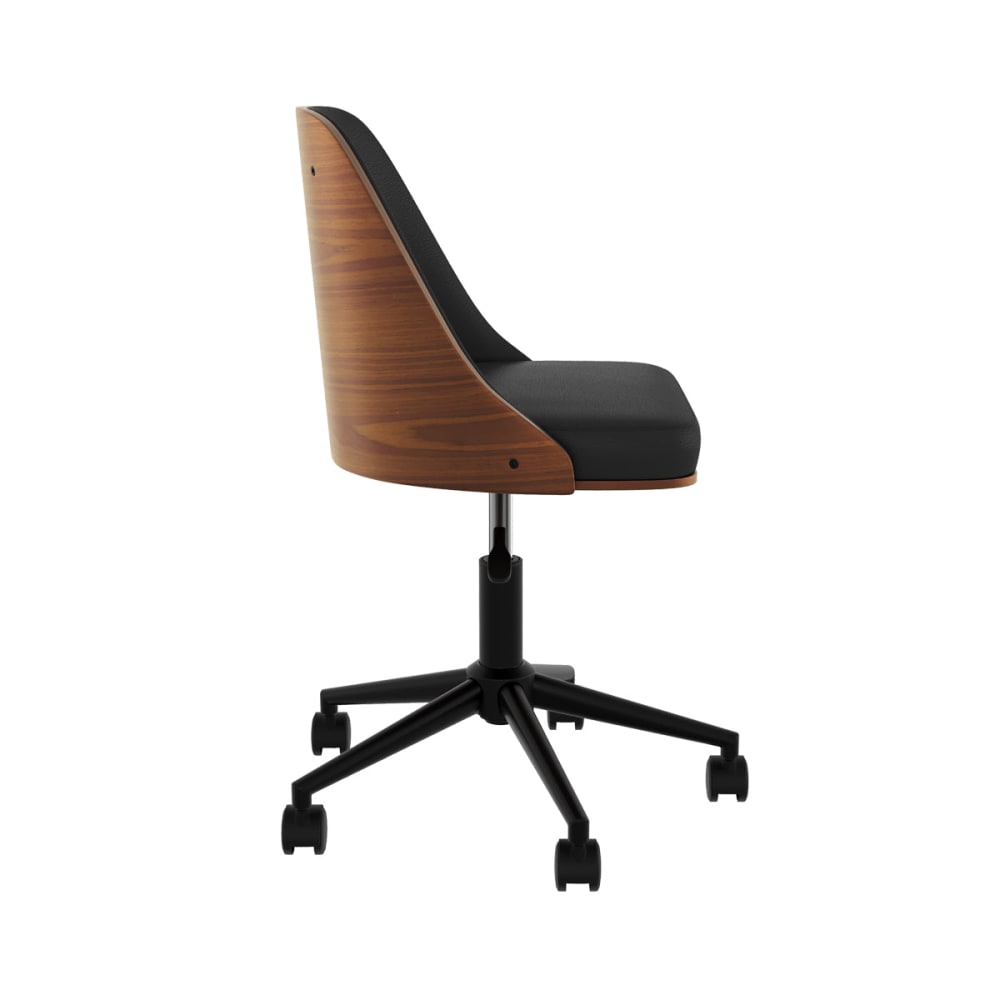 Chaise de bureau Georges Maison Pavane en bois foncé, assise noire et roulettes — vue 7