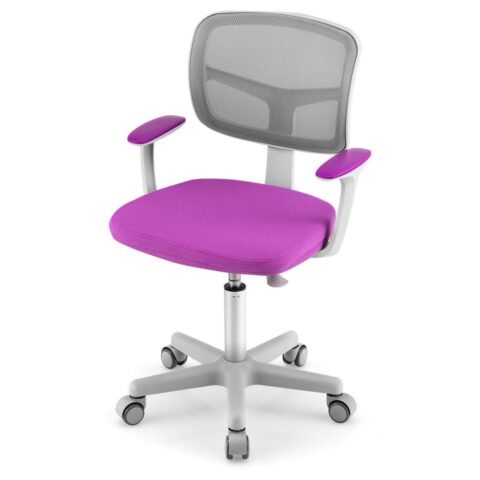 Chaise de bureau enfant Giantex violette avec dossier en maille et roulettes