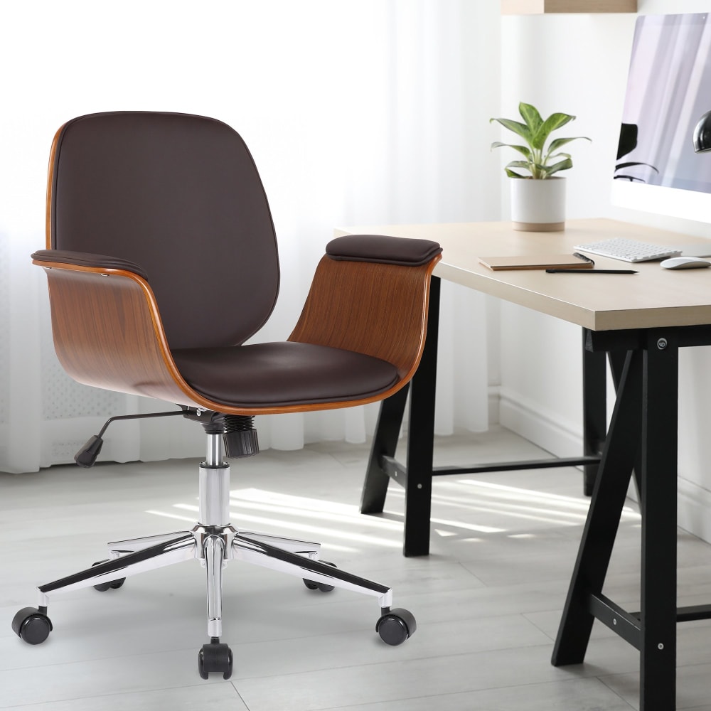 Chaise de bureau CLP Kemberg marron avec coque en bois à l’aspect noyer — vue 2