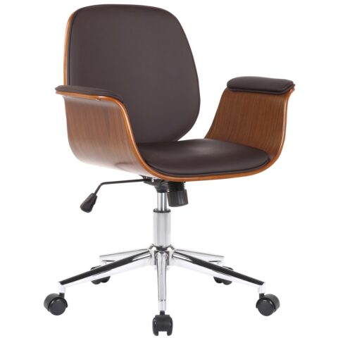 Chaise de bureau CLP Kemberg marron avec coque en bois à l’aspect noyer