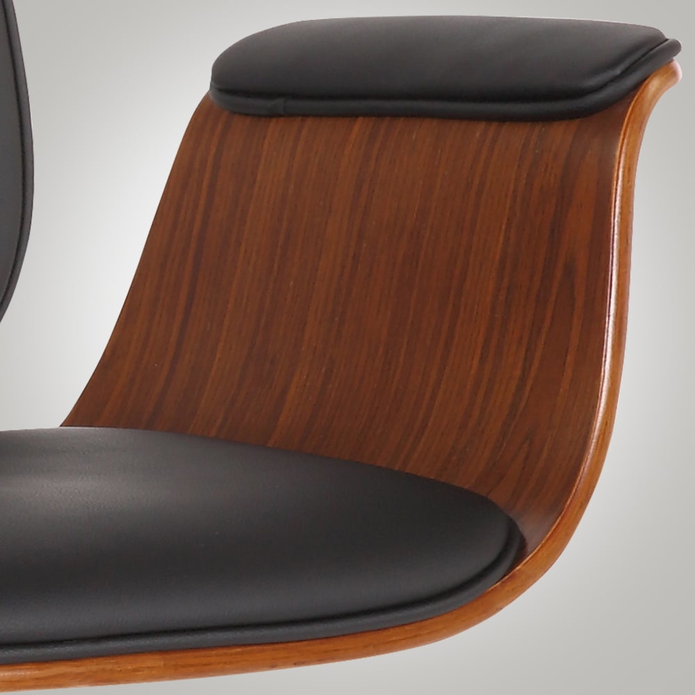 Chaise de bureau Kemberg en bois noyer, similicuir noir et piètement chromé — vue 3