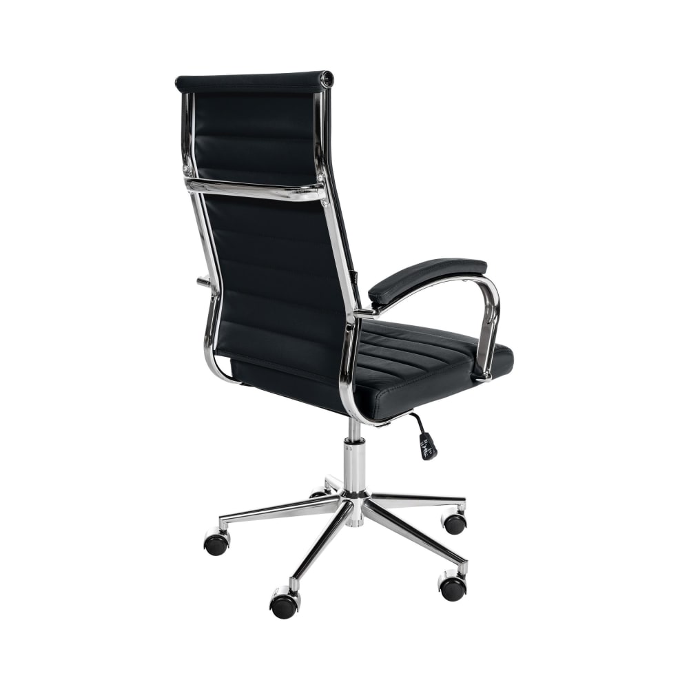 Chaise de bureau Mollis en cuir noir avec accoudoirs rembourrés et piètement chromé — vue 7