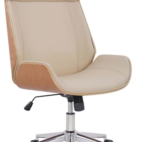 Chaise de bureau CLP Varel crème avec dossier haut et piètement chromé