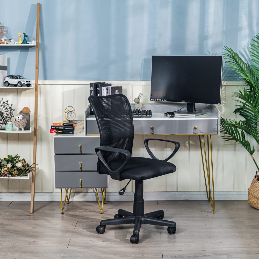 Chaise de bureau STACY noire avec assise en tissu et dossier en mesh — vue 3