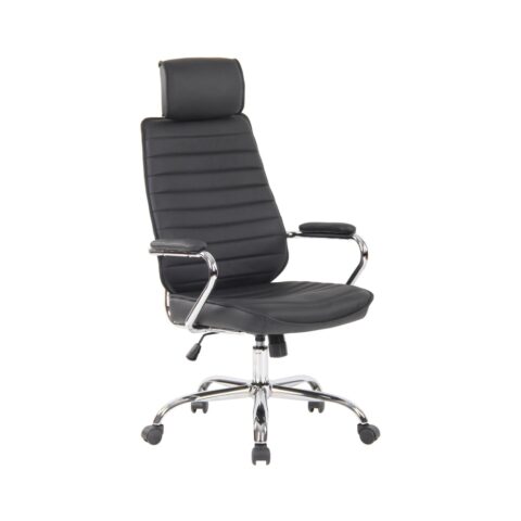 Fauteuil de bureau CLP Rako en cuir véritable avec piétement chromé