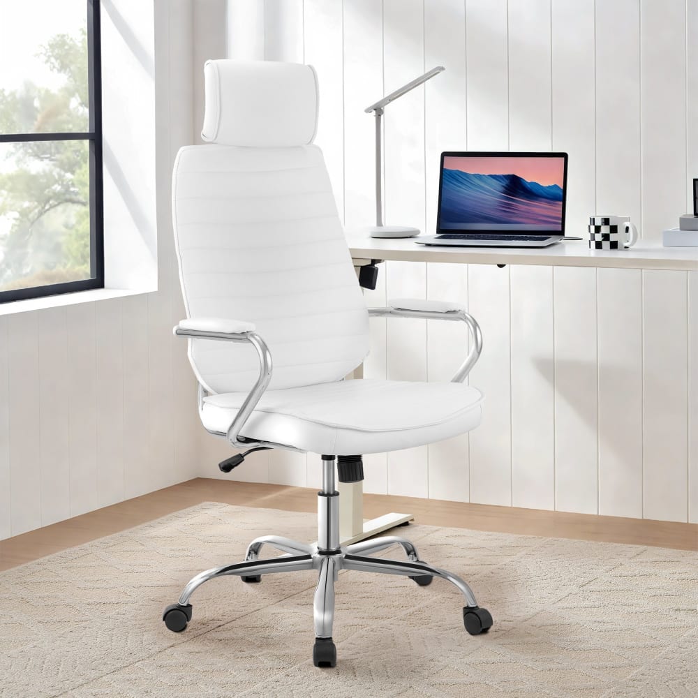 Chaise de bureau CLP Rako blanche avec accoudoirs rembourrés et appui-tête — vue 2