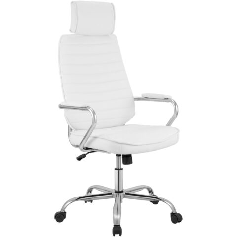 Chaise de bureau CLP Rako blanche avec accoudoirs rembourrés et appui-tête