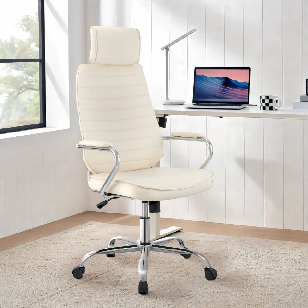 Chaise de bureau CLP Rako crème avec accoudoirs et appui-tête rembourrés — vue 2