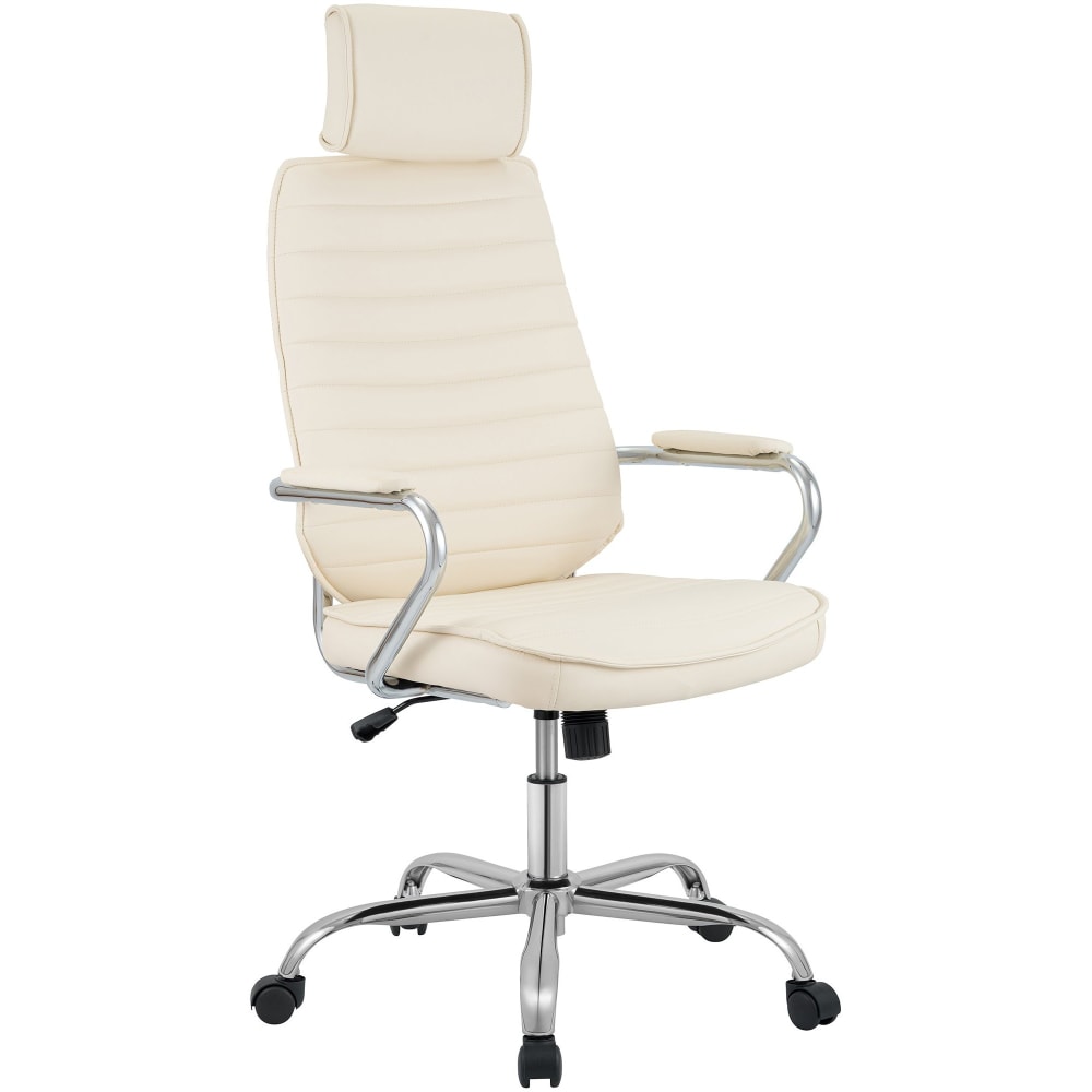 Chaise de bureau CLP Rako crème avec accoudoirs et appui-tête rembourrés