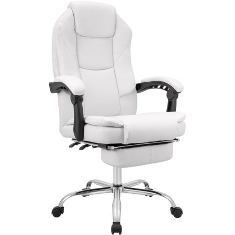 Chaise de bureau CLP Castle blanche avec assise rembourrée et repose-pieds intégré