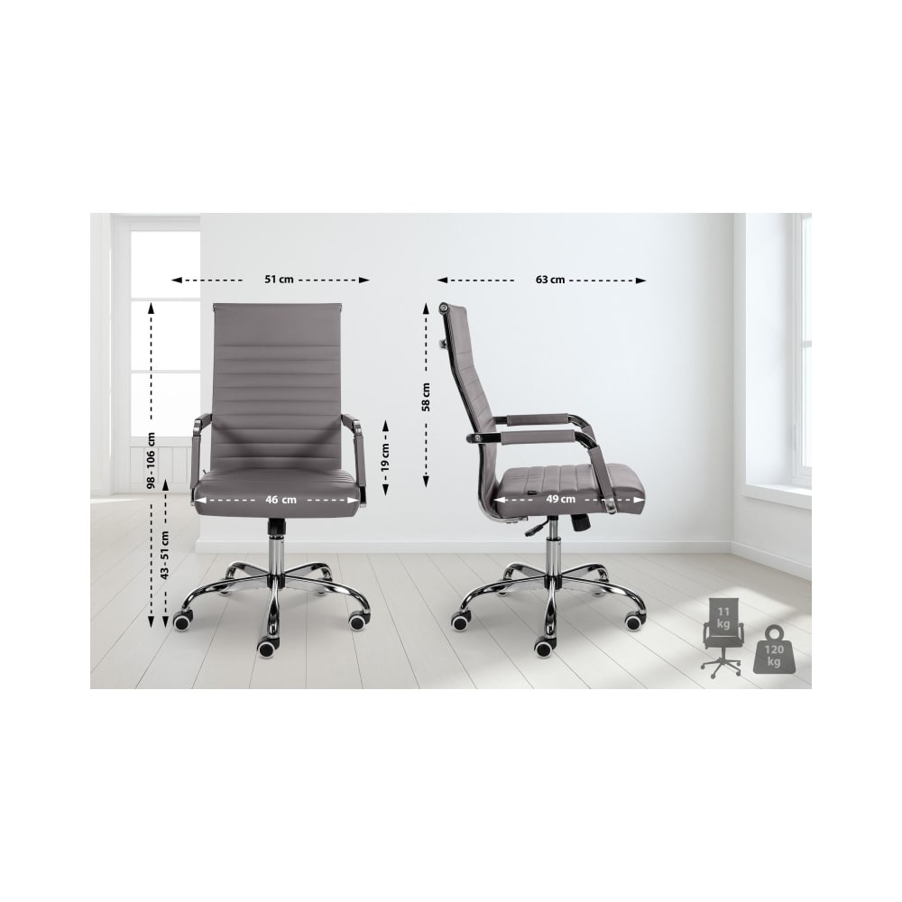 Chaise de bureau Amadora CLP grise avec assise réglable et piétement chromé — vue 3