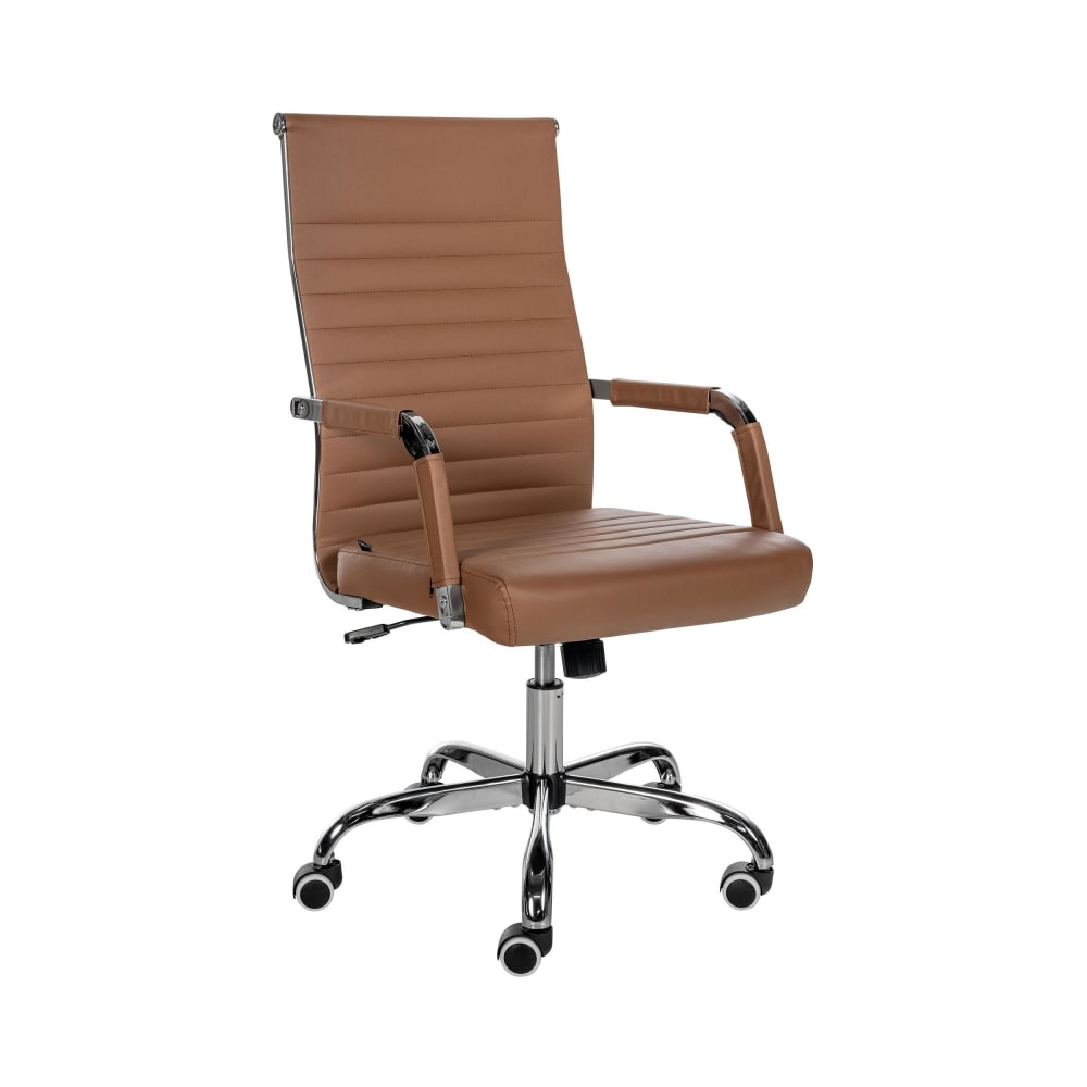 Chaise de bureau Amadora marron clair, pivotante avec assise réglable et piétement chromé