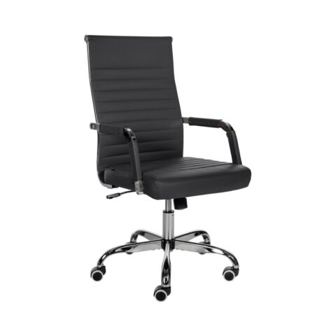 Chaise de bureau Amadora noire avec accoudoirs, assise réglable et piètement chromé