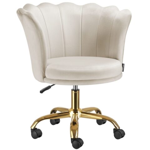 Chaise de bureau Tectake Stella en velours avec base dorée et roulettes doubles