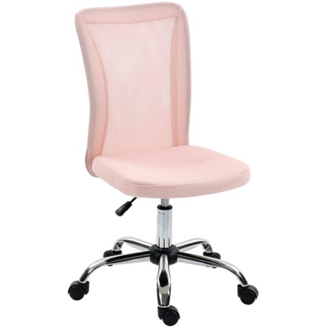 Chaise de bureau Vinsetto rose sans accoudoirs avec dossier en maille
