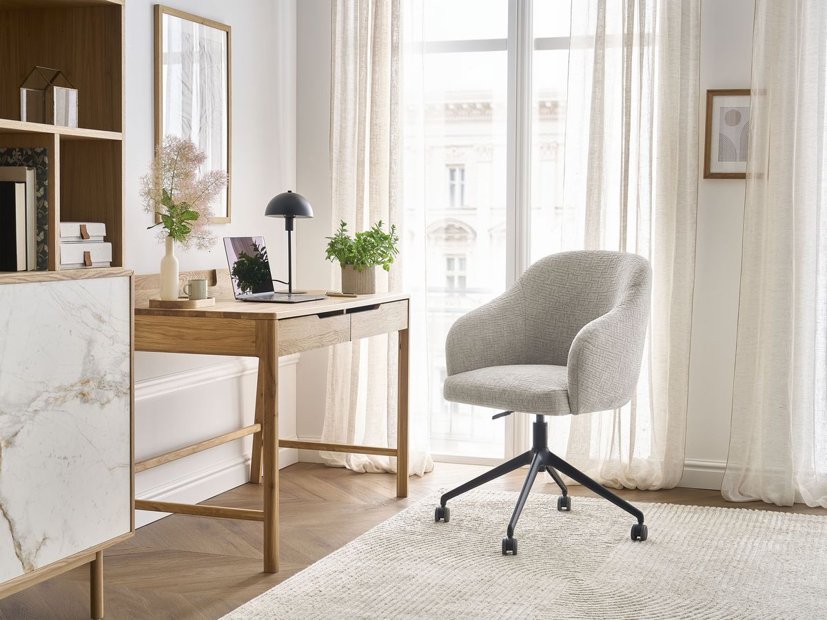 Chaise de bureau BOBOCHIC SOPHIE beige en tissu texturé avec roulettes — vue 2