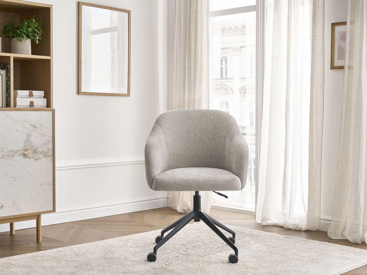 Chaise de bureau BOBOCHIC SOPHIE beige en tissu texturé avec roulettes — vue 3