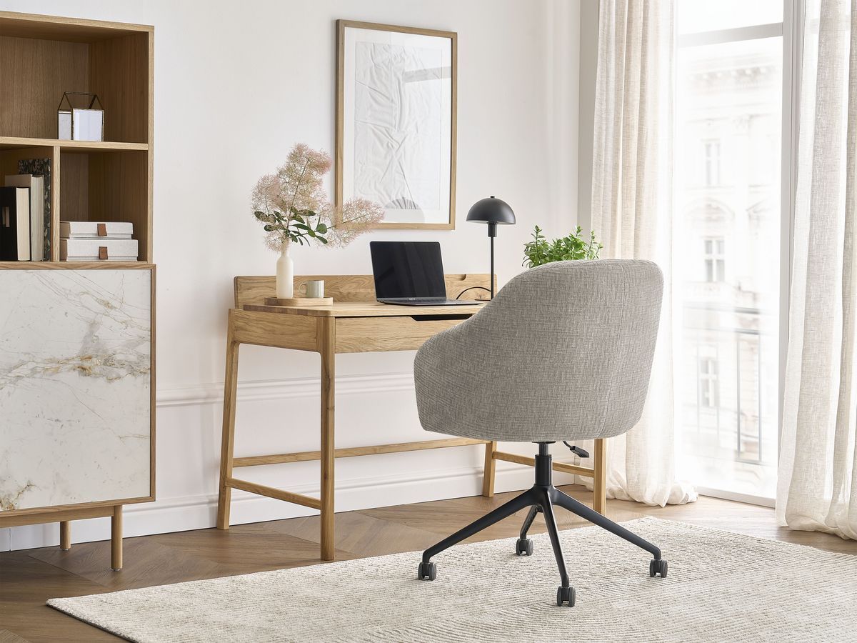 Chaise de bureau BOBOCHIC SOPHIE beige en tissu texturé avec roulettes — vue 5