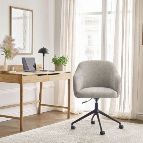 Chaise de bureau BOBOCHIC SOPHIE beige en tissu texturé avec roulettes
