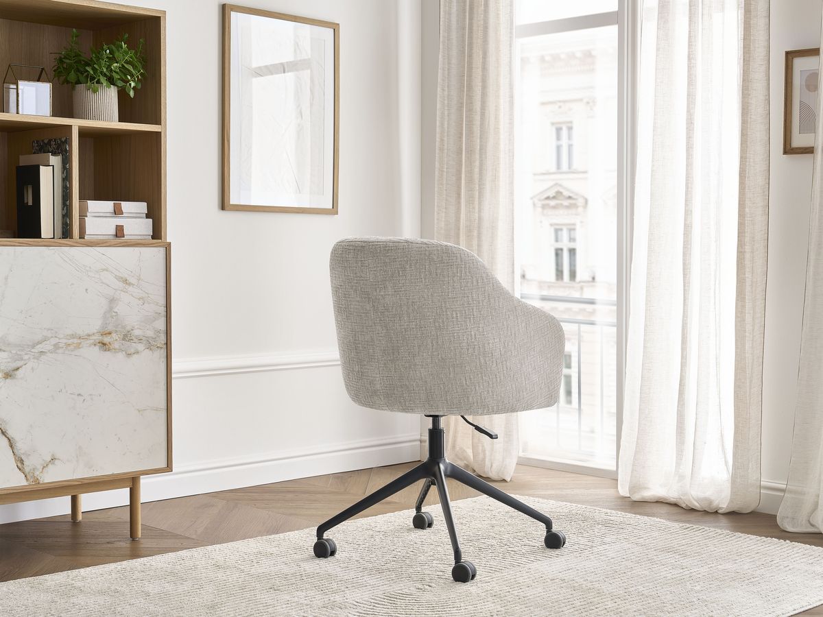 Chaise de bureau BOBOCHIC SOPHIE beige en tissu texturé avec roulettes — vue 6
